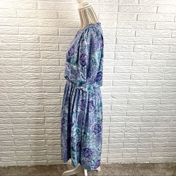 Vintage MCS Ltd Floral Midi Dress with a Pleated Skirt Petite Size 6P - Picture 6 of 8